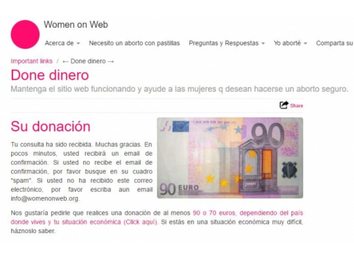 La schermata di pagamento sul sito women on web