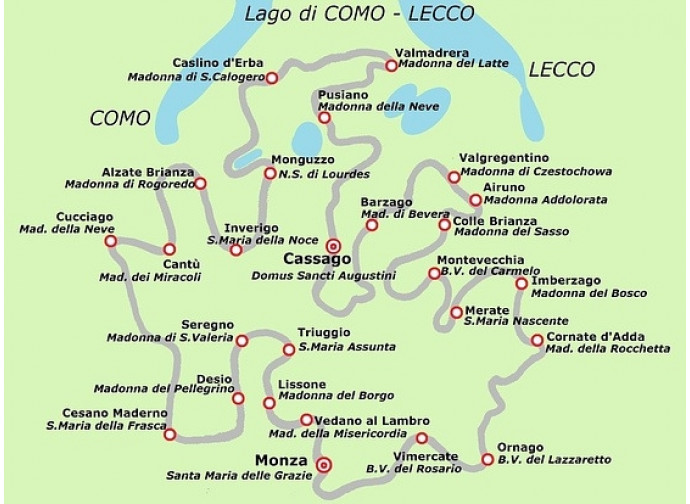 La mappa del Cammino di Sant'Agostino con i 25 santuari