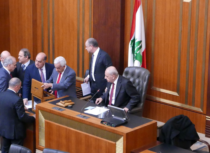 Nabi Berri presiede le operazioni di voto nel Parlamento di Beirut (foto Elisa Gestri)