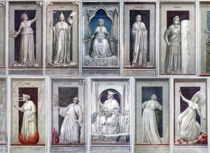 Vicios y virtudes cuadro de Giotto