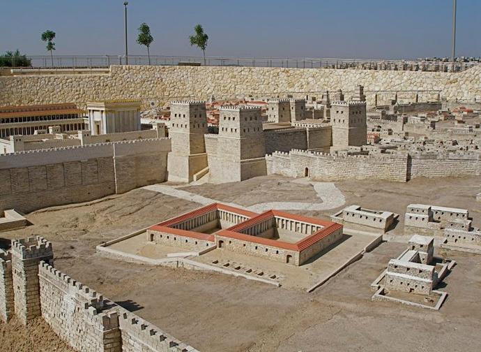 La piscina di Betzaeta, in un modello dell'antica Gerusalemme