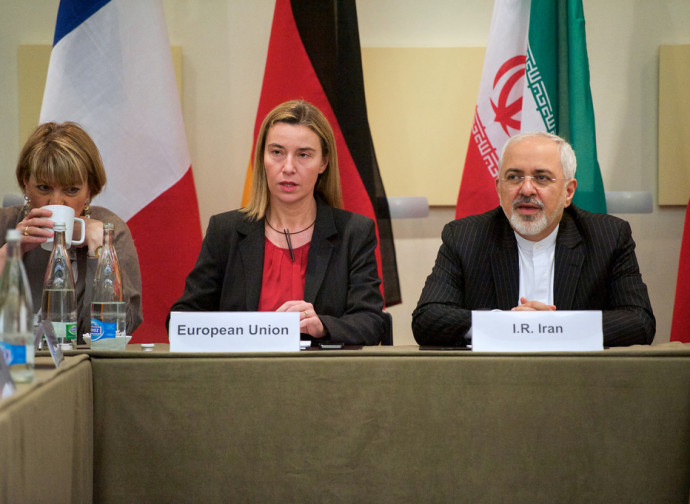 Federica Mogherini (Ue) e Mohammad Zarif (Iran)