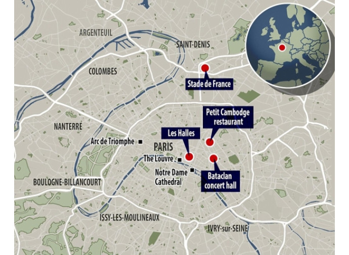 Parigi, mappa degli attacchi