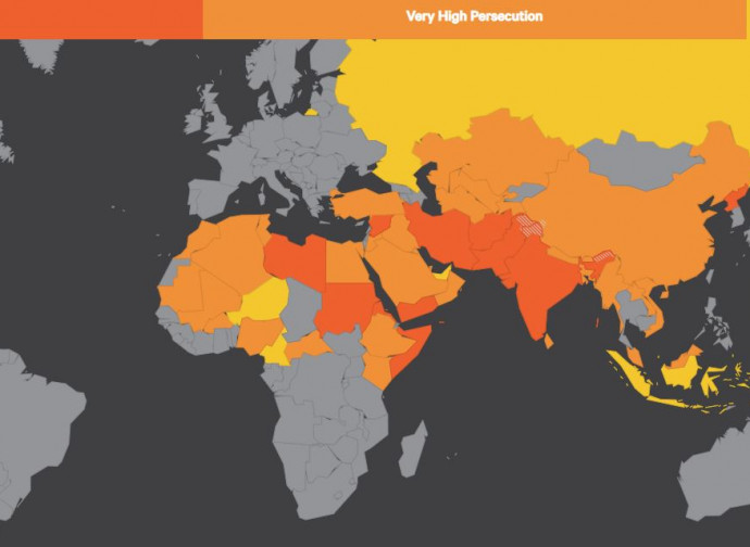 mappa delle persecuzioni (giallo: forte persecuzione, arancio: molto forte, rosso: estrema)