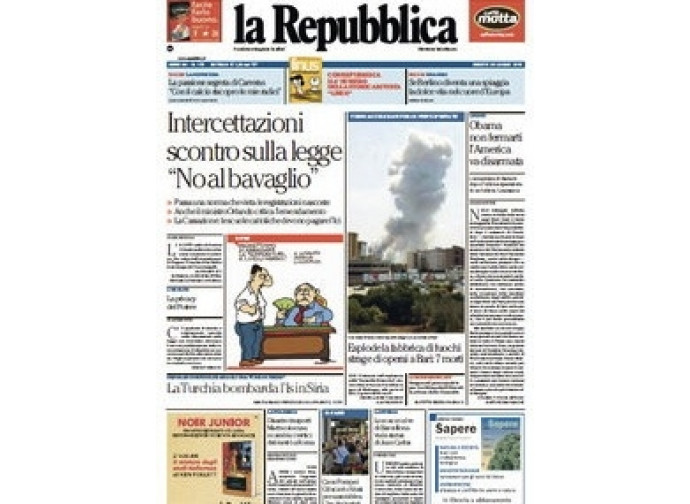 La prima pagina di Repubblica