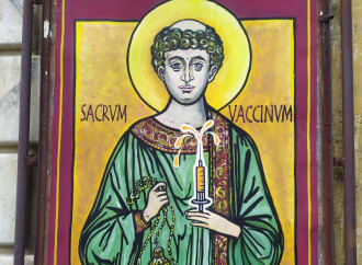 L'icona di santo Stefano con il vaccino e la fede orizzontale